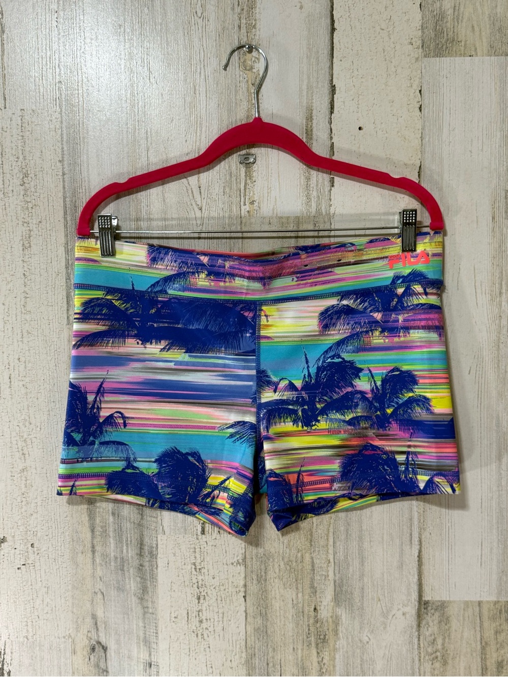 Fila Women's Neon Rainbow Palm-Print Bike Shorts
